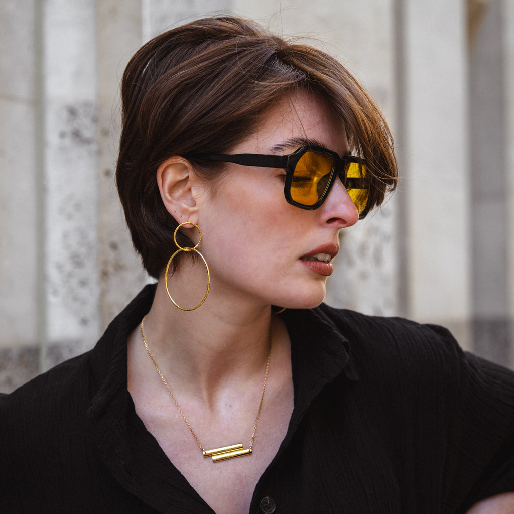 Double Bar Necklace - 18kt Gold Vermeil Textured
