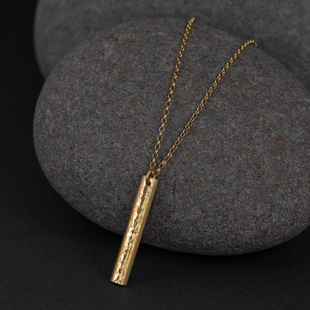 Textured Drop Bar Necklace - 18kt Gold Vermeil