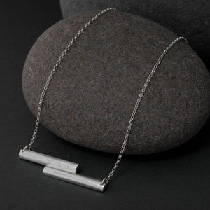 Sterling Silver Textured  Double Bar Necklace