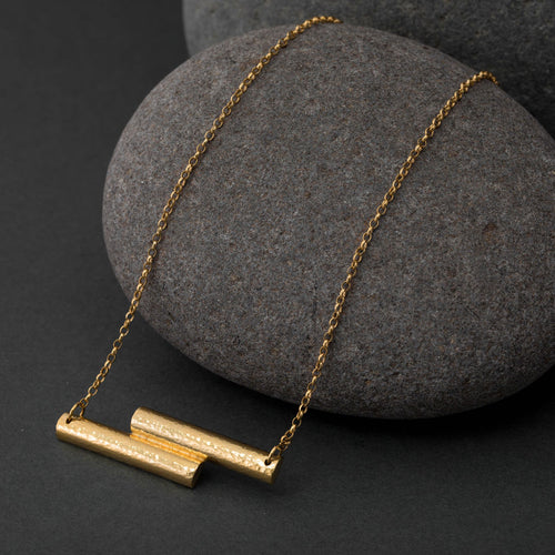 Double Bar Necklace - 18kt Gold Vermeil Textured