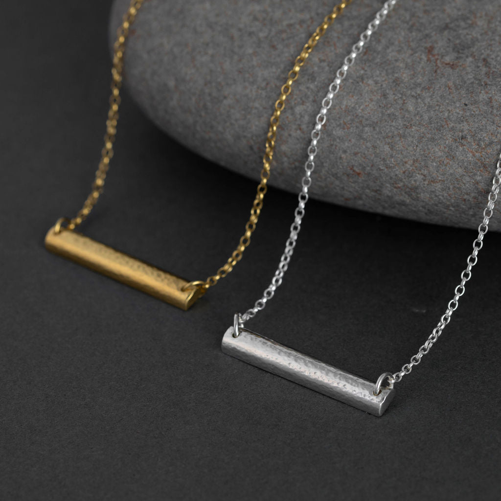 Sterling Silver Textured Bar Necklace