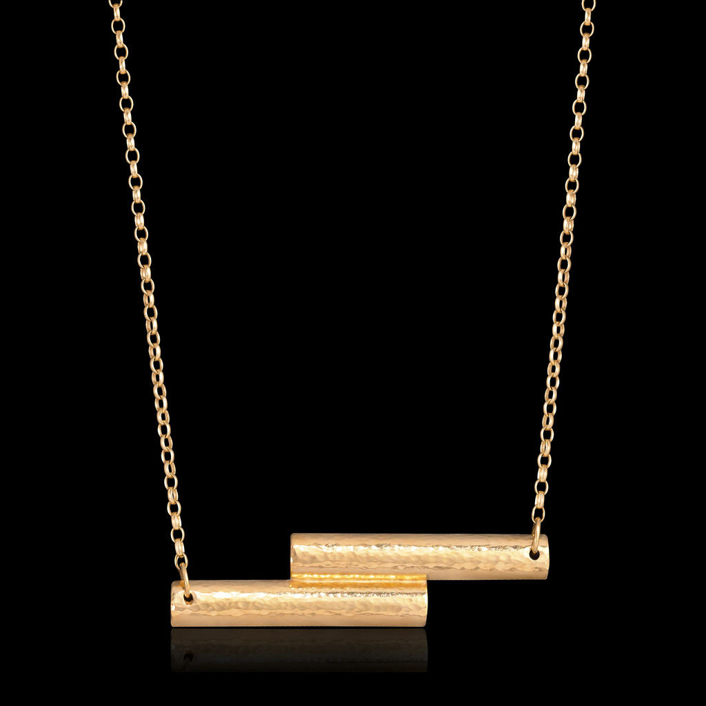 Double Bar Necklace - 18kt Gold Vermeil Textured