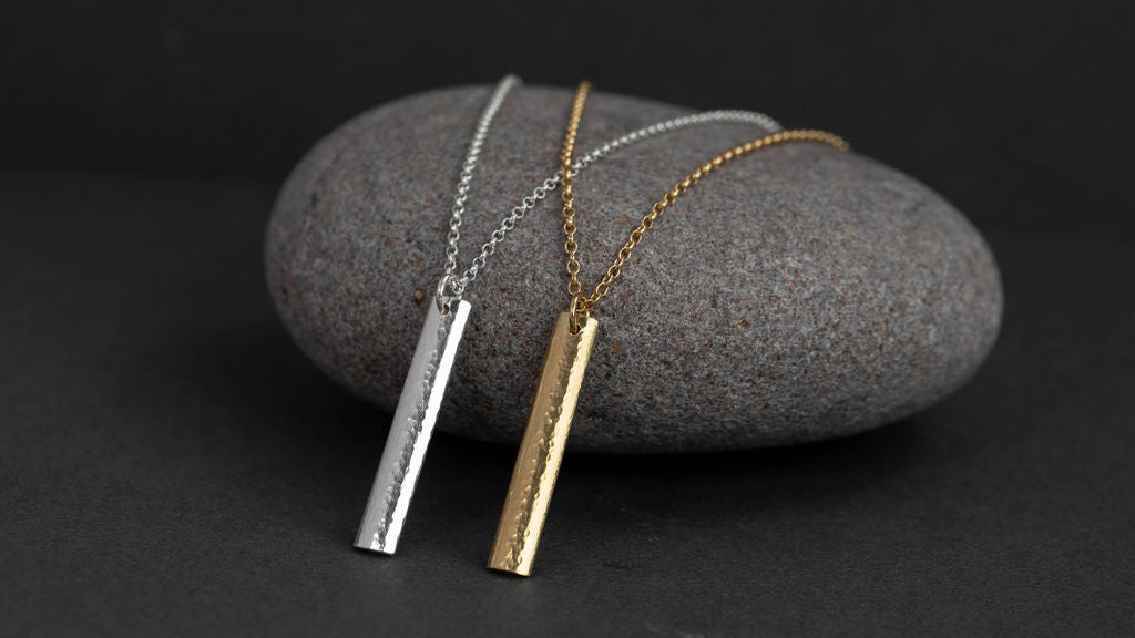 Sterling Silver Textured Drop Bar Necklace