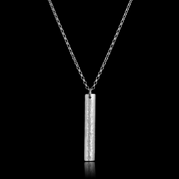 Sterling Silver Textured Drop Bar Necklace