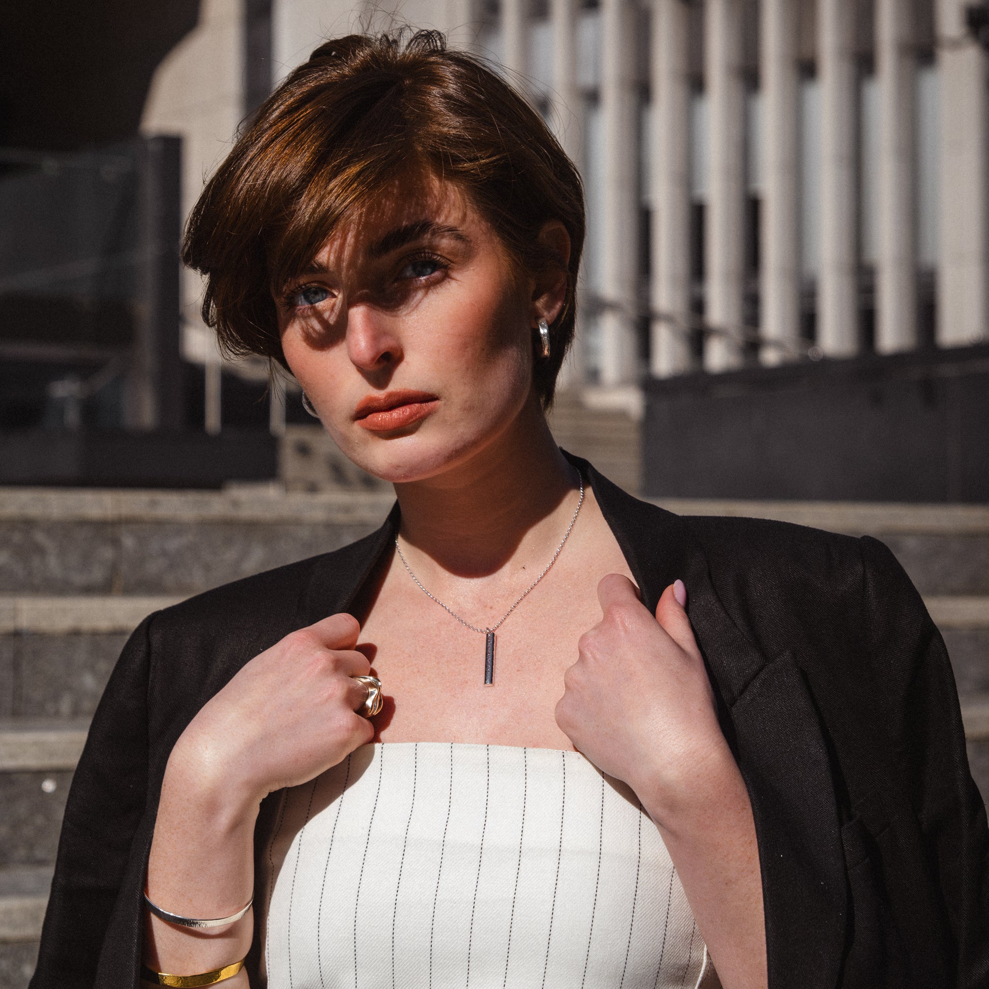 Sterling Silver Textured Drop Bar Necklace