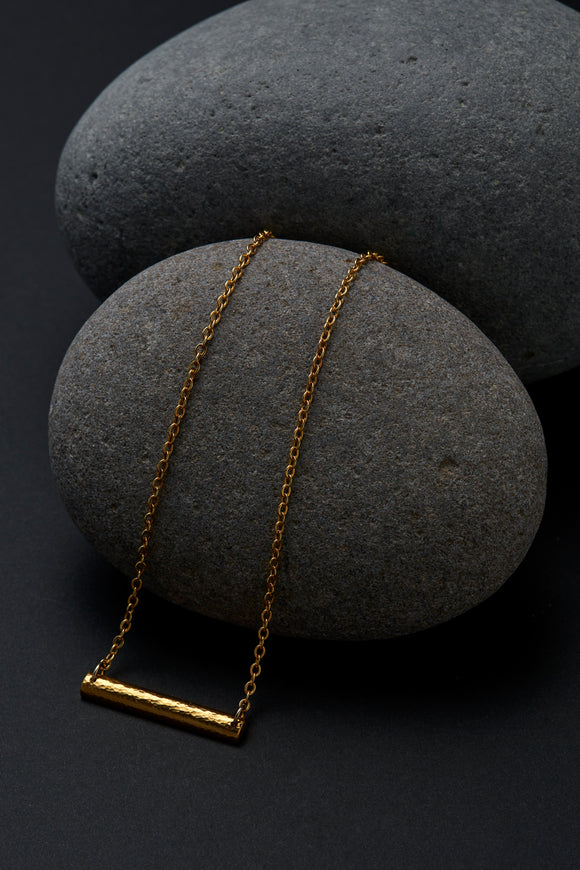 18kt Gold Vermeil Textured Bar Necklace